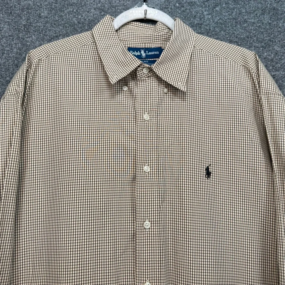 Ralph Lauren Blake Shirt Men XL Tan Micro Check Button Up Cotton Classic Two Ply
